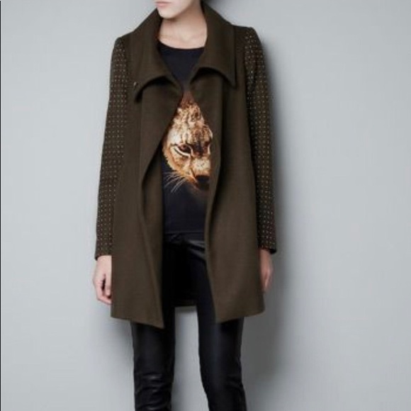 zara studded sleeve coat